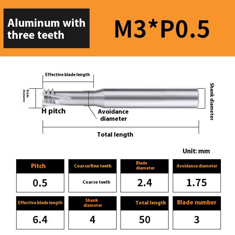 2135-65° aluminum with colorful thread milling cutter lengthened single tooth three-tooth full thread machining center tungsten carbide milling cutter M3M4M5 Shandong Denso Pricision Tools Co.,Ltd.
